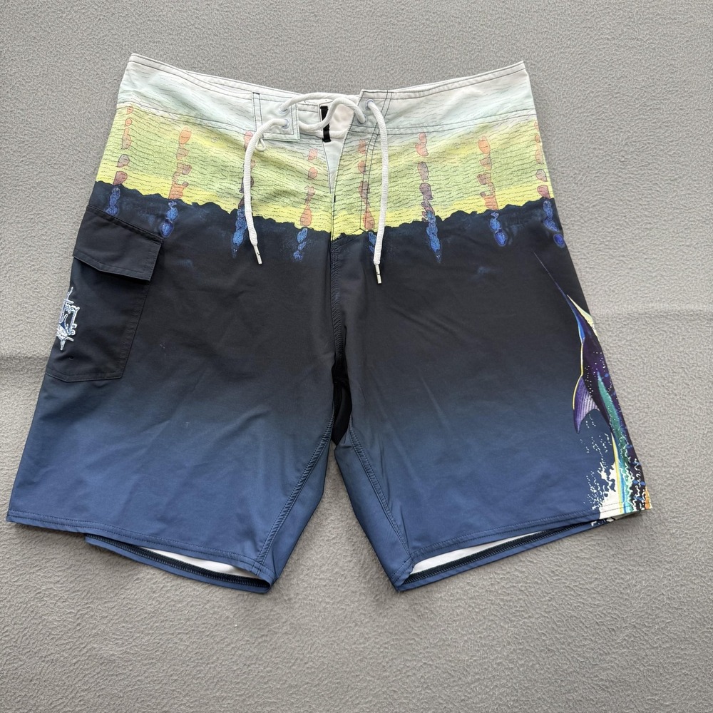 Guy Harvey Board Shorts Mens 34‎ Blue Ocean Fish Swim Trunks Quick Dry Beach
